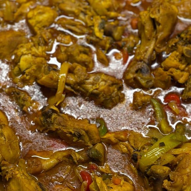 Bone in curry chicken.