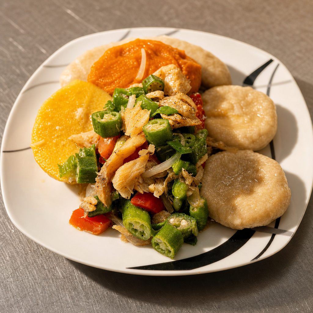 Entrée - Okra & Saltfish.