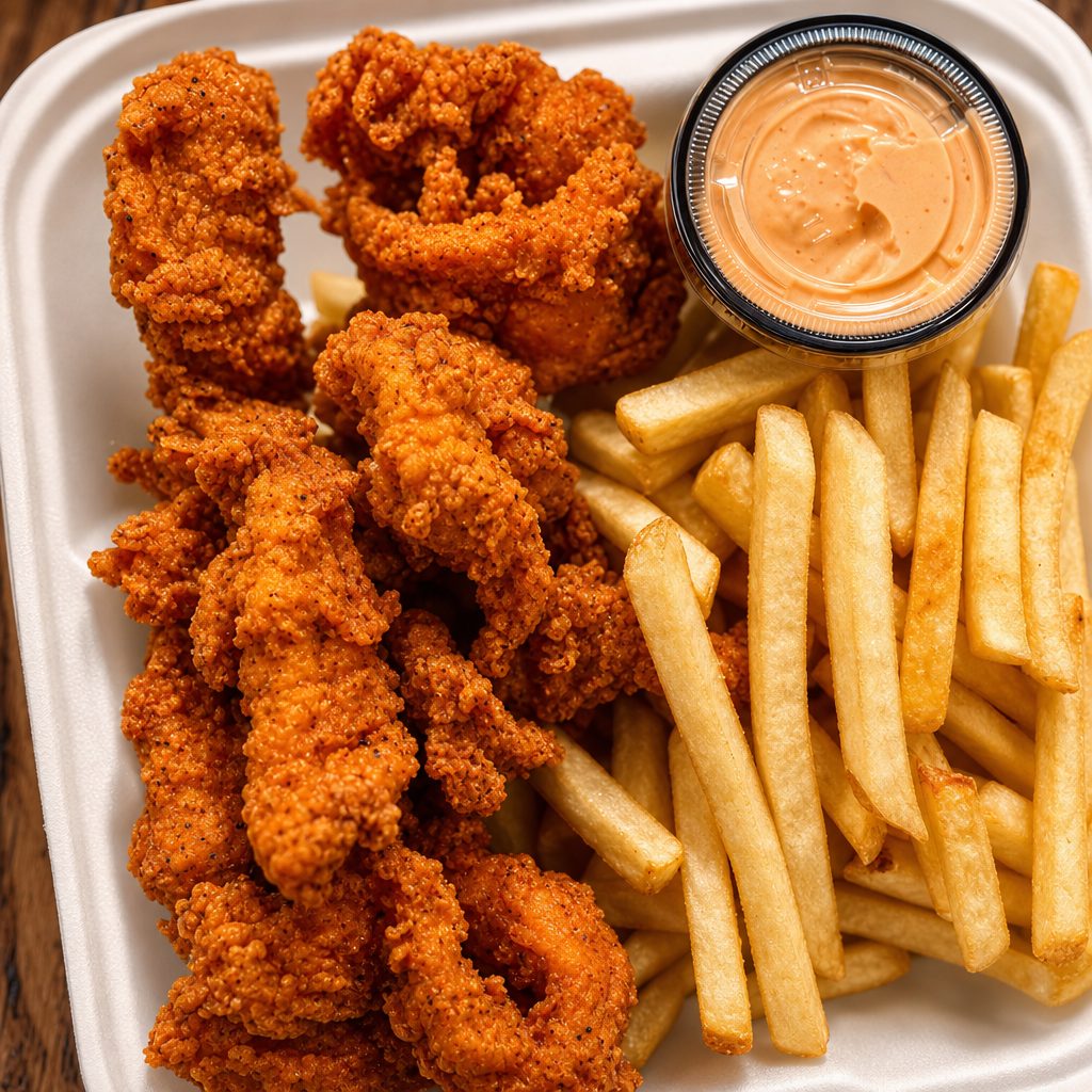 Kids Chicken Strips with Fries.