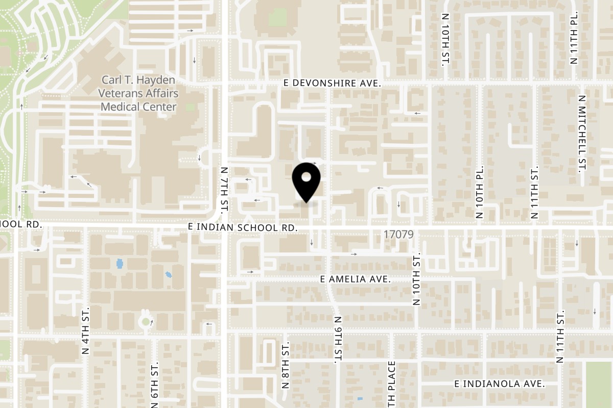 Map showing the location of Island Grill AZ on 830 E Indian School Rd in Phoenix